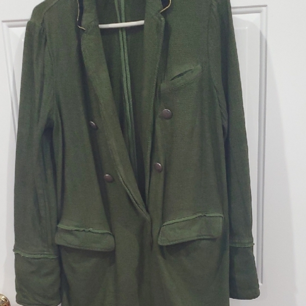 Free People Olive Green Military Style Jacket Rayon / Cotton Blend - Picture 11 of 11